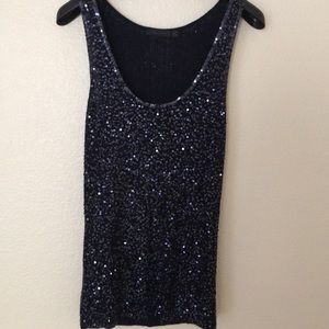 Donna Karan navy sequins cashmere top